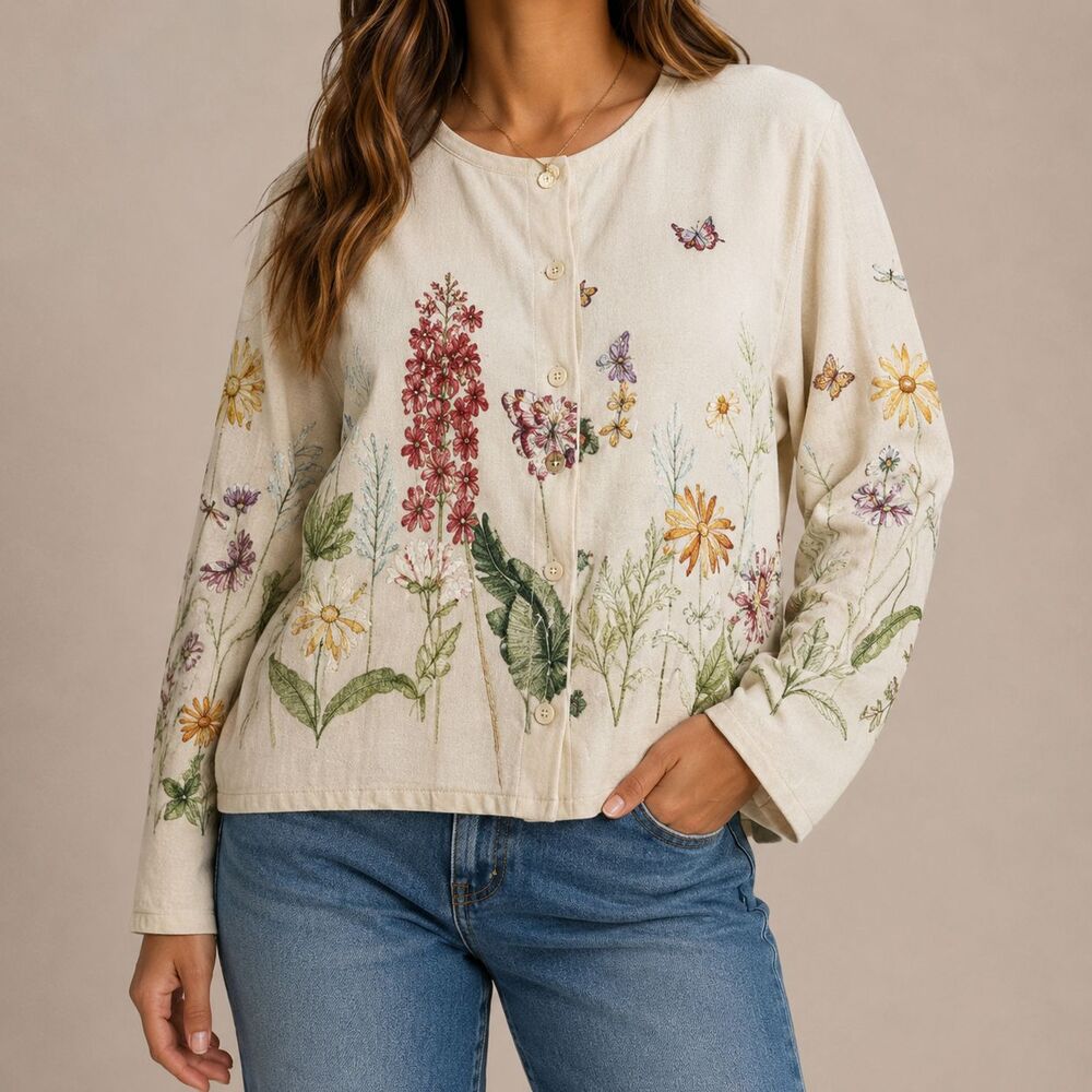 Vintage Orvis Womens XL Floral Botanical Jacket Beige Cottagecore - Picture 3 of 11